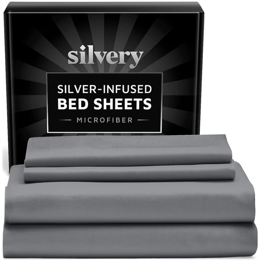 Silvery Silver Infused Microfiber Bed Sheets Full Frost Gray 4pc Set New